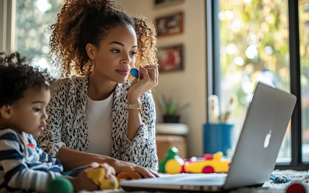 How to Start a Side Hustle for Moms Mom and son sitting in front of the computer