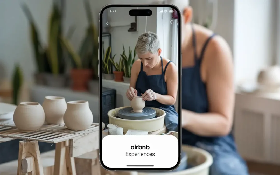 A woman hosting an Airbnb Experience by teaching a pottery class, showcasing the creative and hands-on nature of Airbnb Experiences as a unique side hustle.