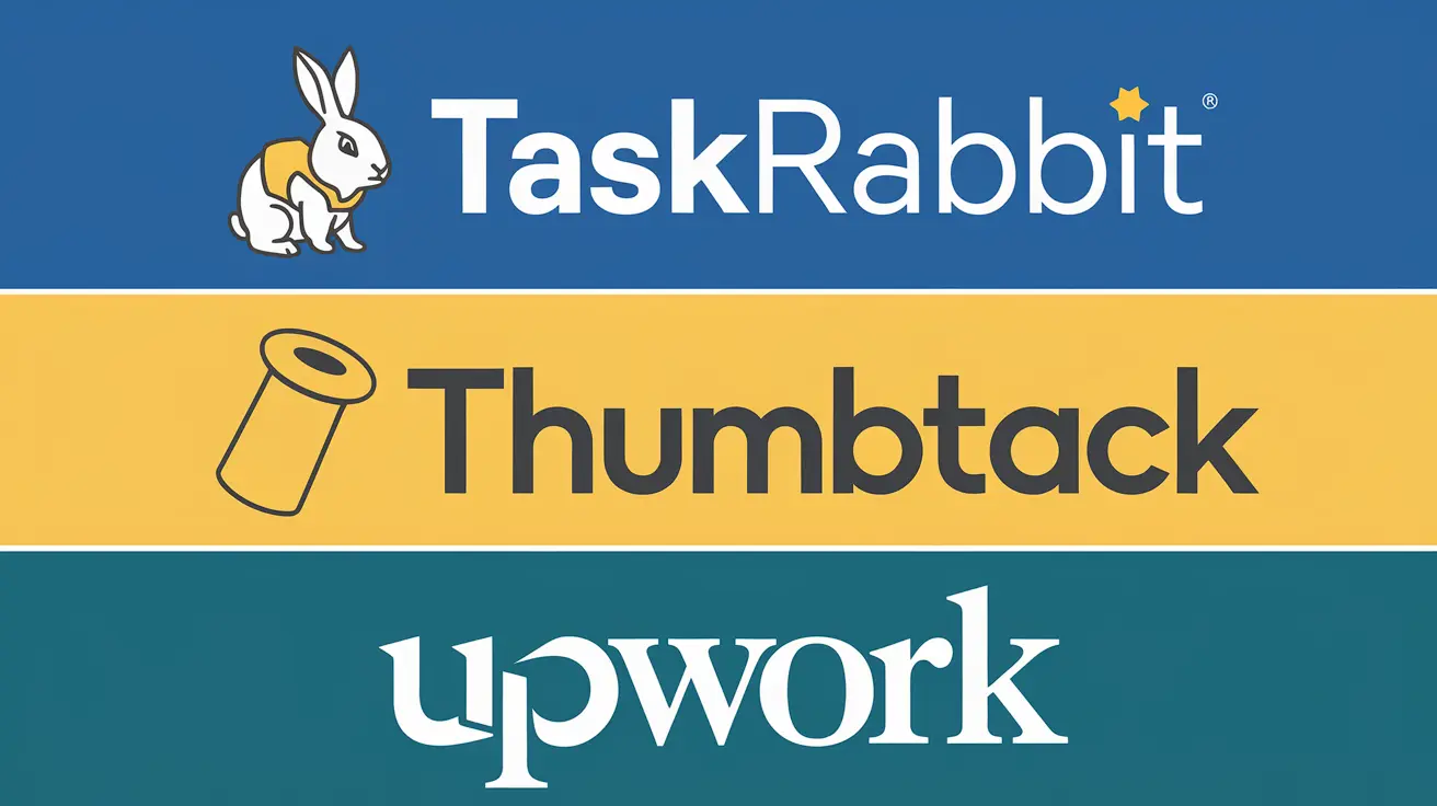 Logos of TaskRabbit, Thumbtack, and Upwork, platforms for finding personal shopper jobs and freelance opportunities.