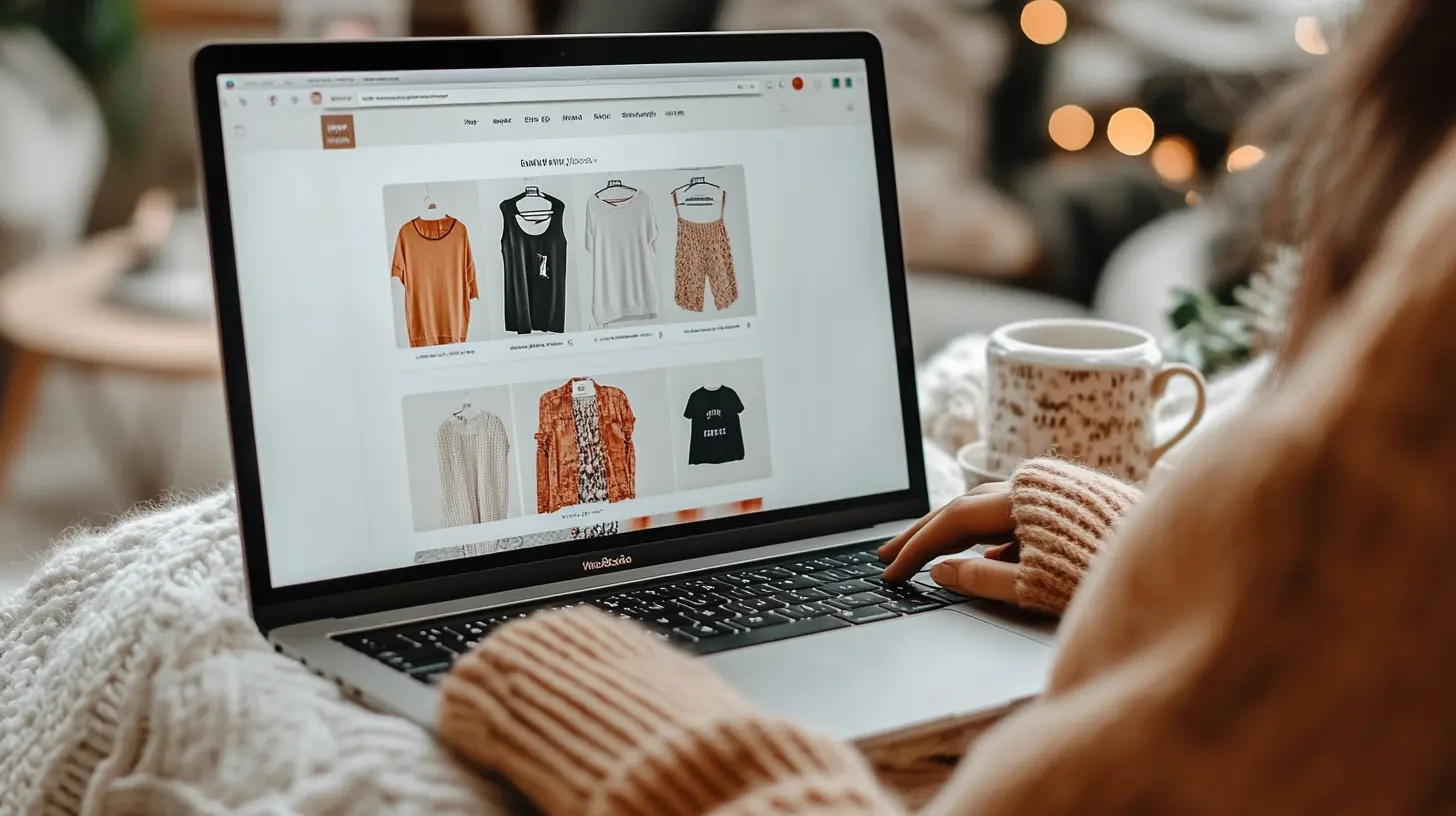 Person browsing an online clothing store, illustrating the role of a virtual personal shopper assisting clients with online purchases.